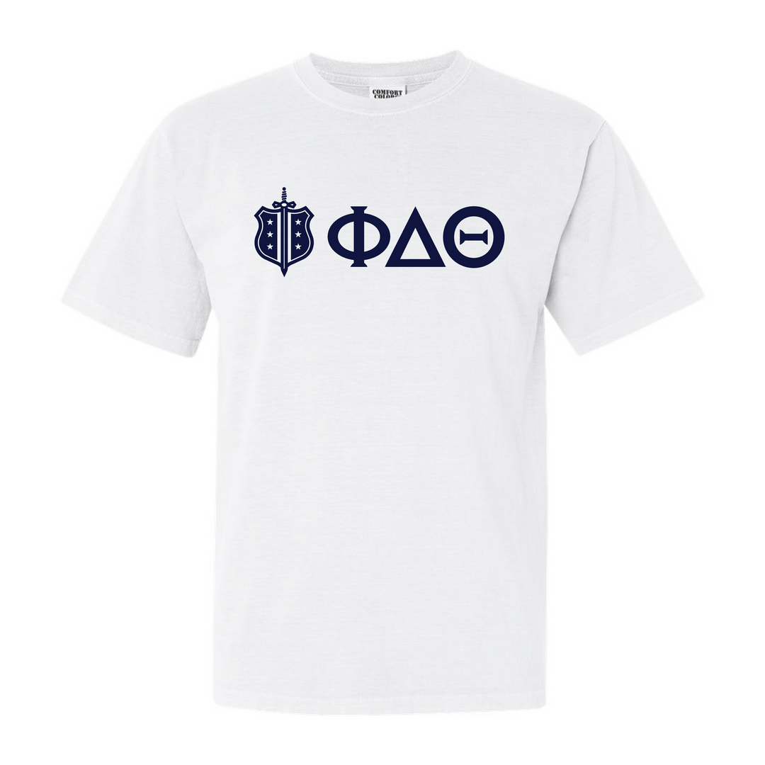 Phi Delt White Badge & Letters T-Shirt by Comfort Colors