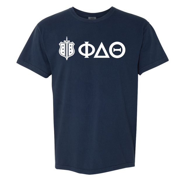 Phi Delt Navy Badge & Letters T-Shirt By Comfort Colors