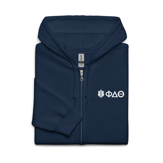Phi Delt Badge & Letters Zip-Up Embroidered Hoodie