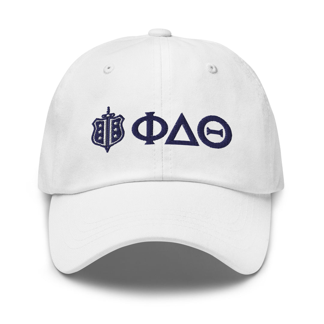 Phi Delt Badge & Letters Baseball Cap - White