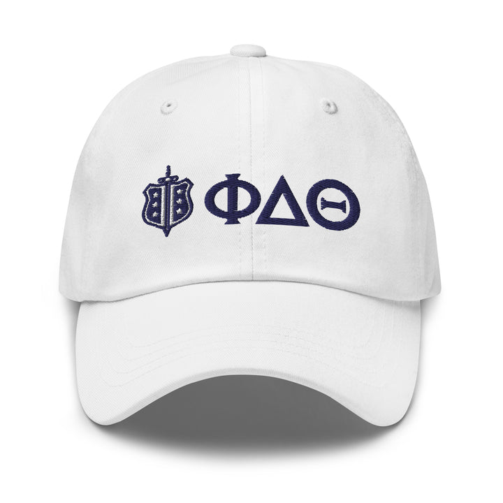 Phi Delt Badge & Letters Baseball Cap - White