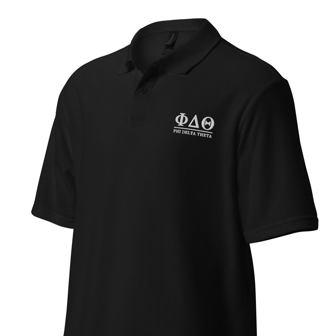 Phi Delt Black Classic Letters Pique Polo